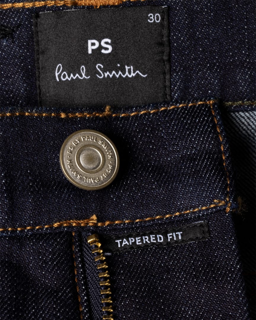 Men s Tapered Fit Indigo Rinse Crosshatch Stretch Jeans