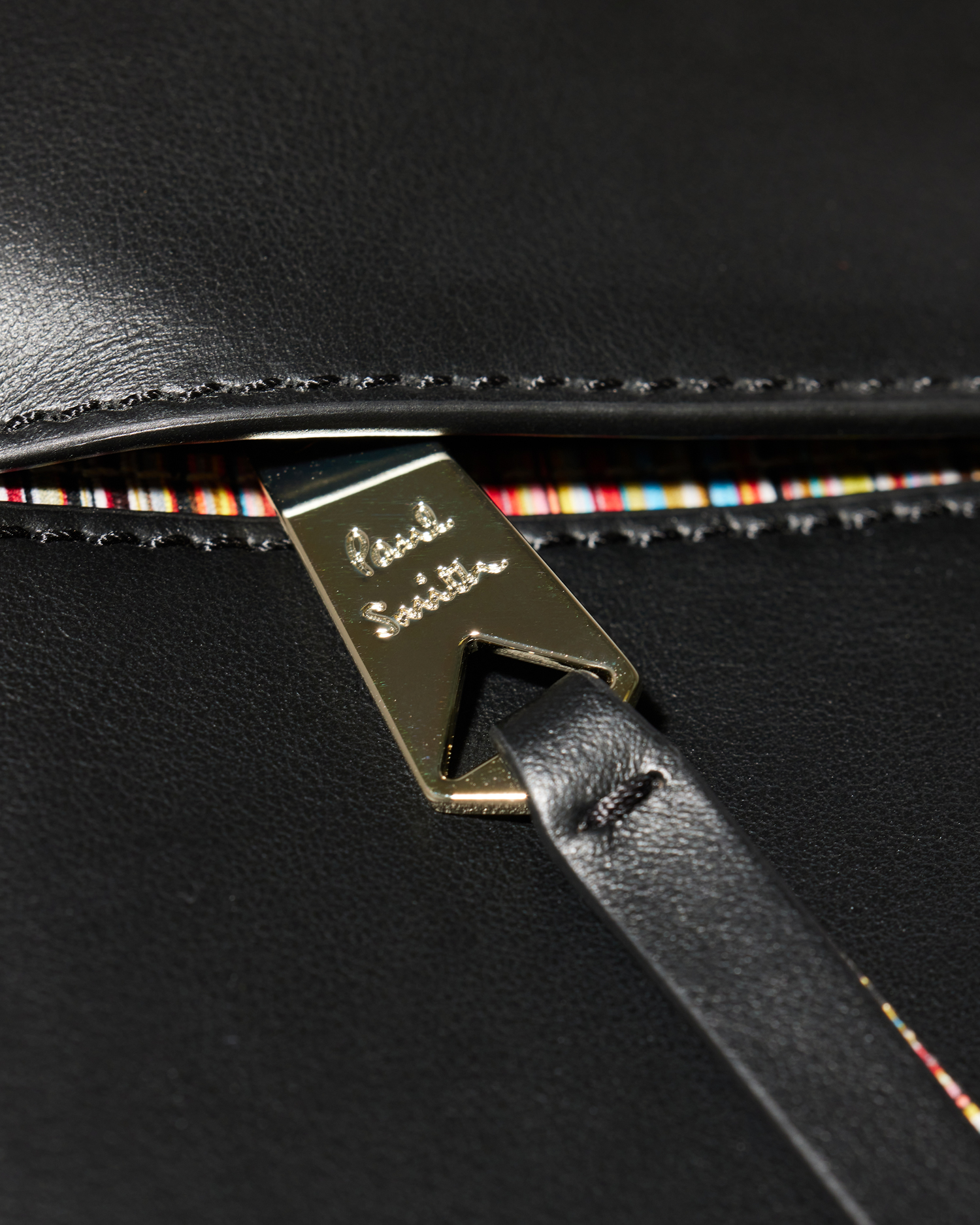 Women's Black Leather 'Signature Stripe' Trim Tote Bag