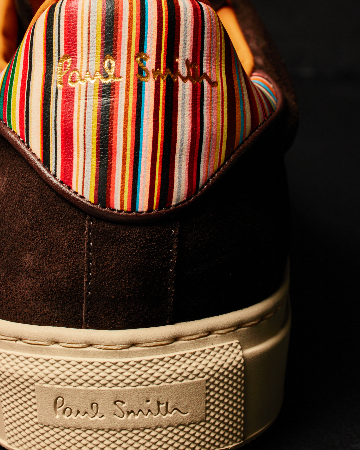スニーカー PAUL SMITH Men Sneakers Brown M1SBCK32PSUE 69 Men's Black Leather 'Beck' Sneakers 'Signature Stripe' Heel