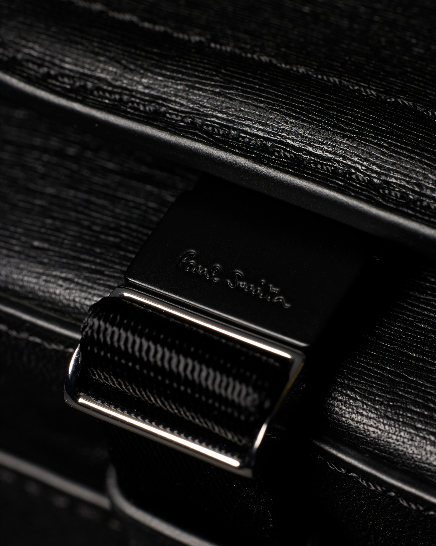 Black Straw-Grain Embossed Leather Messenger Bag