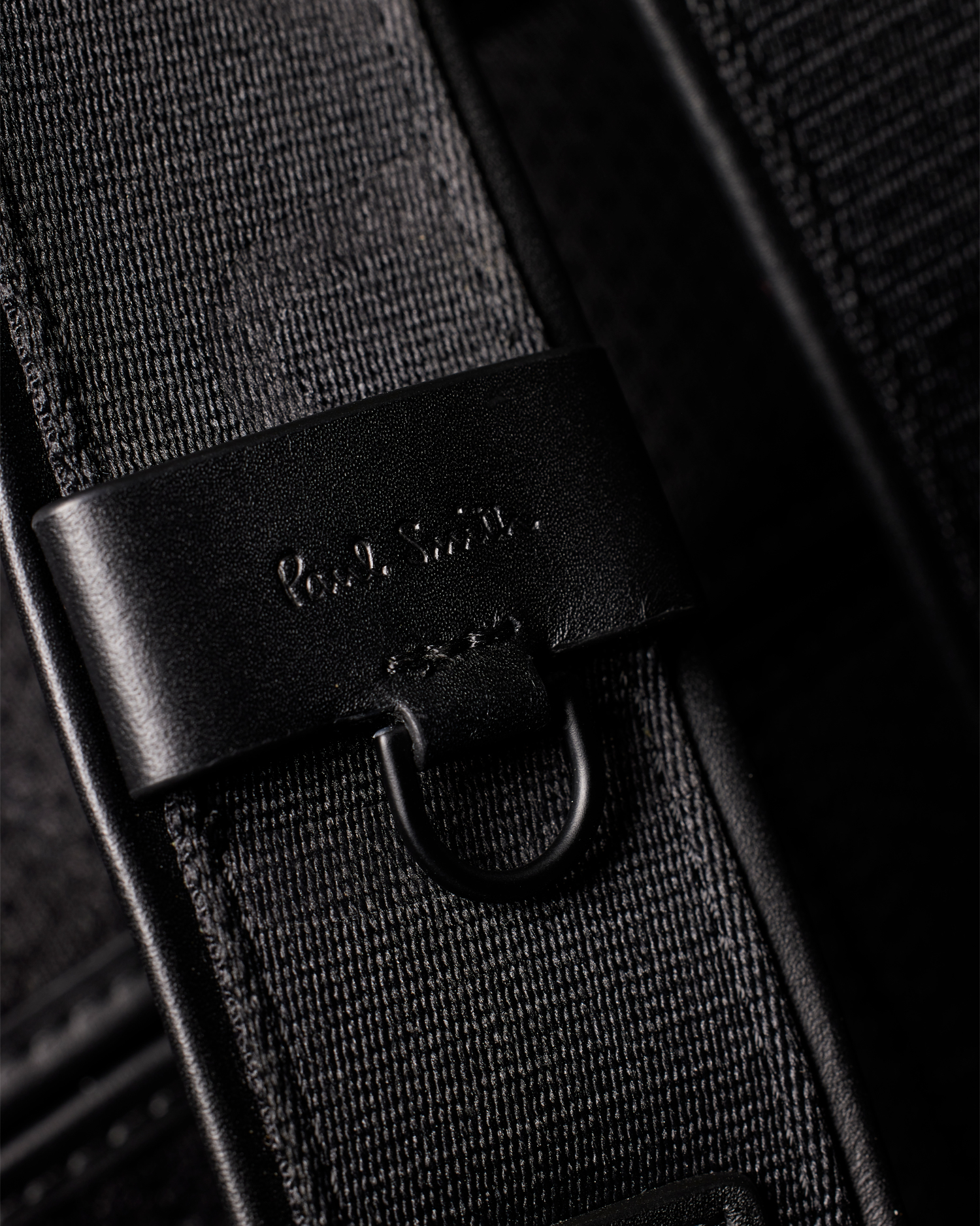 Black Straw-Grain Embossed Leather Backpack