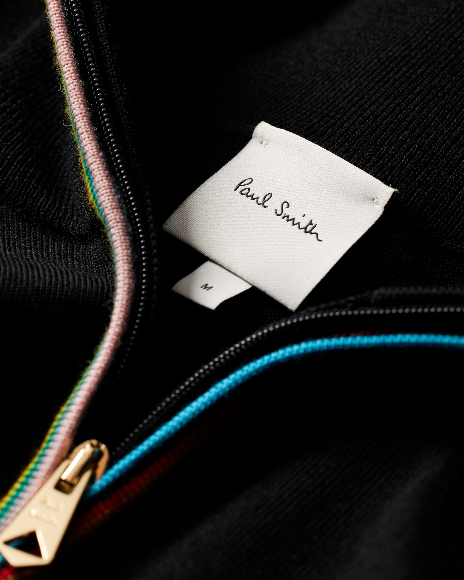 Men's Black Washable Merino Wool 'Signature Stripe' Zip Cardigan