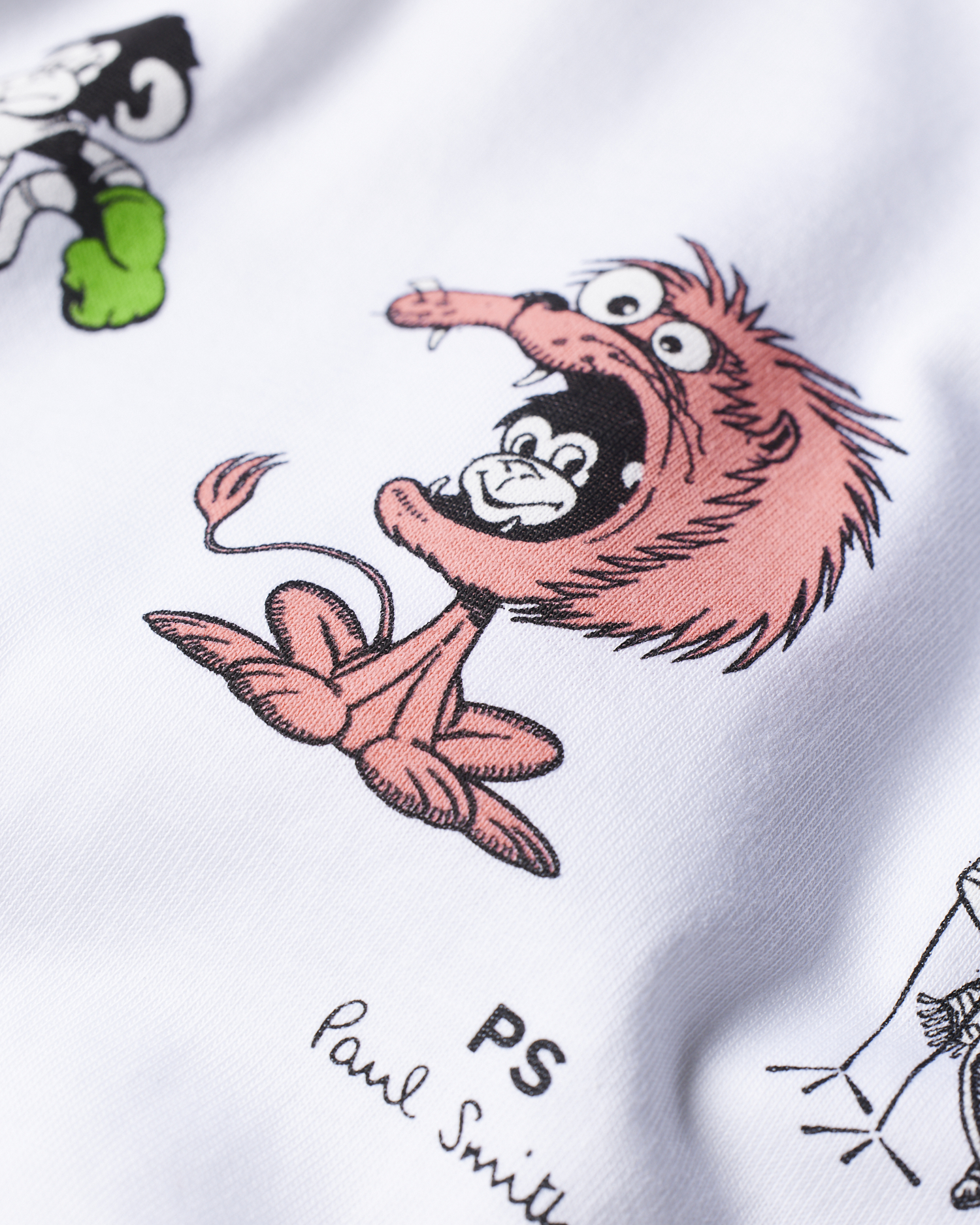 VIP【関税送料無料】希少 Paul Smith Cotton T-Shirt Men's White Cotton 'Monkey' Line Up Print T-Shirt