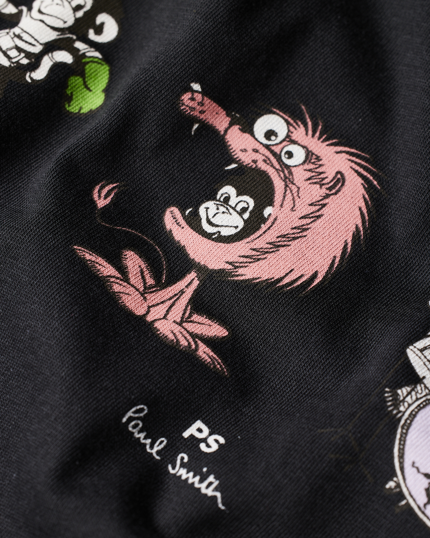 Men's Black Cotton 'Monkey' Line Up Print T-Shirt