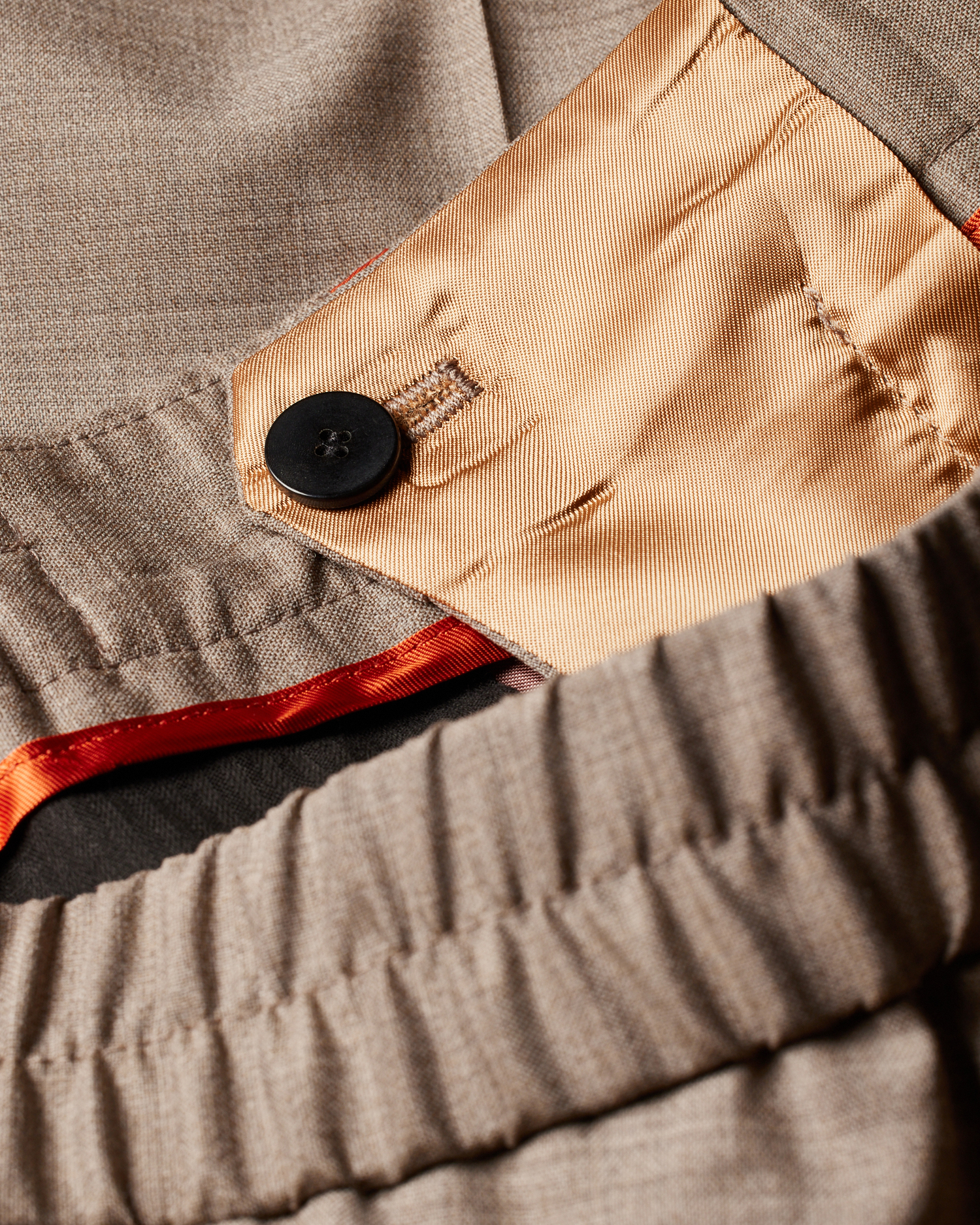 Men's Tan Tropical Wool Elasticated-Waist Trousers