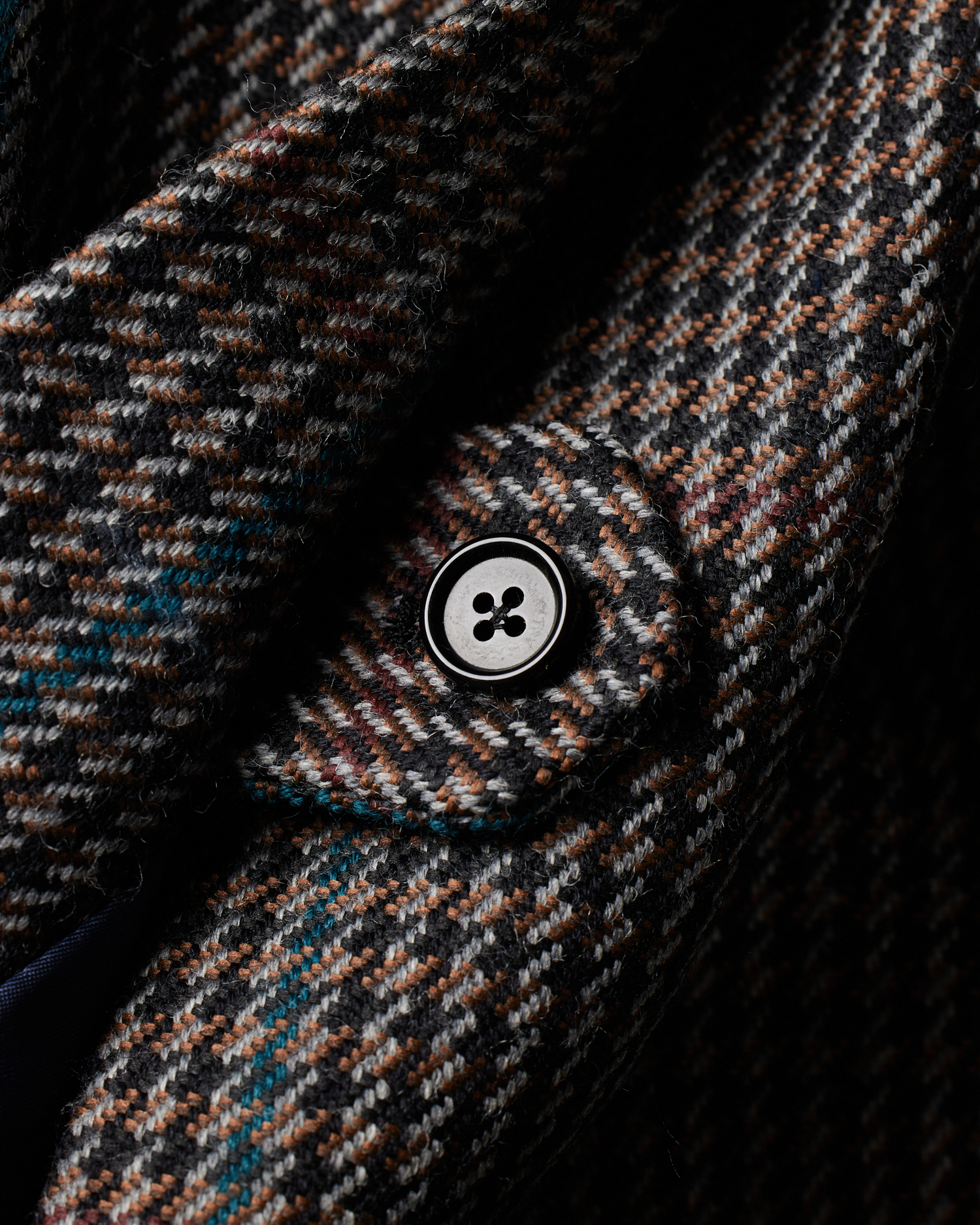Men's Brown Multi-Houndstooth Wool-Blend Overcoat